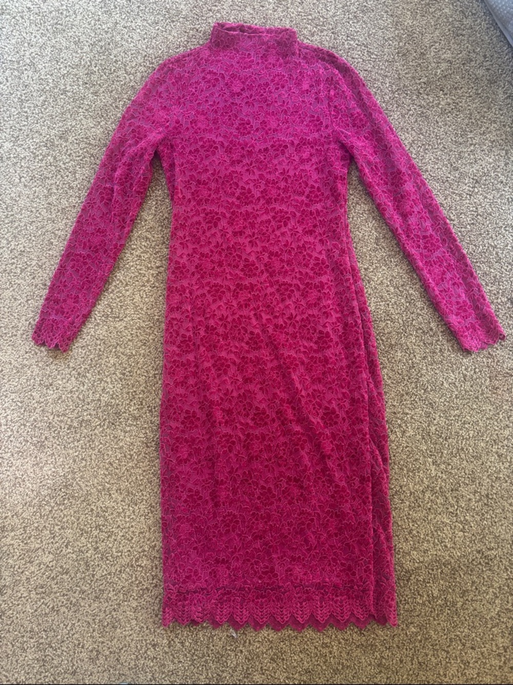 Fuchsia Lace Long-Sleeve Steve Madden Midi Dress